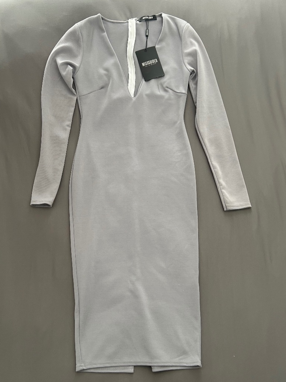 Missguided Women's Long Sleeve Ponte Plunge Midi Dress Grey Size: 4, NWT